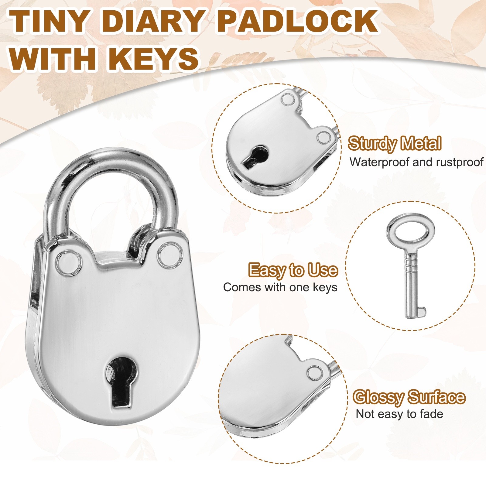 Mini Diary Padlock, Small Bear Lock with Keys Silver