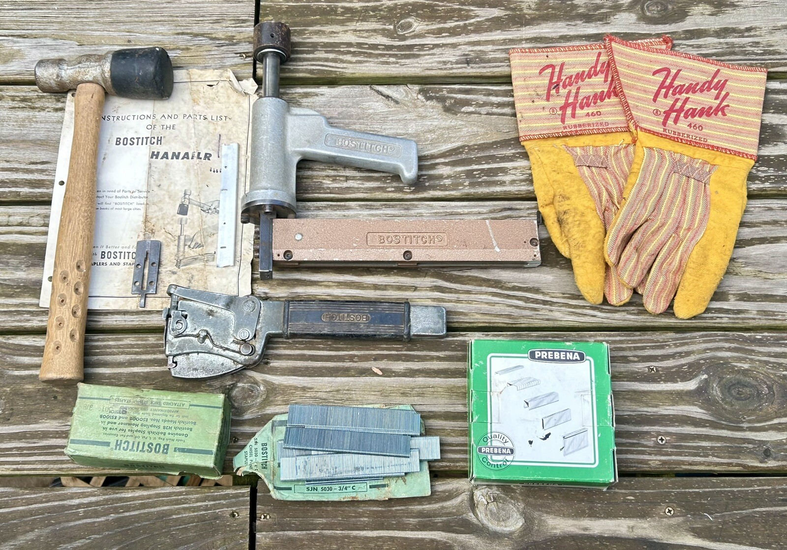 VTG 1964 BOSTITCH HANAILER Hand Nailer & H2 SELF FEEDING HAMMER Carpet Inst Kit