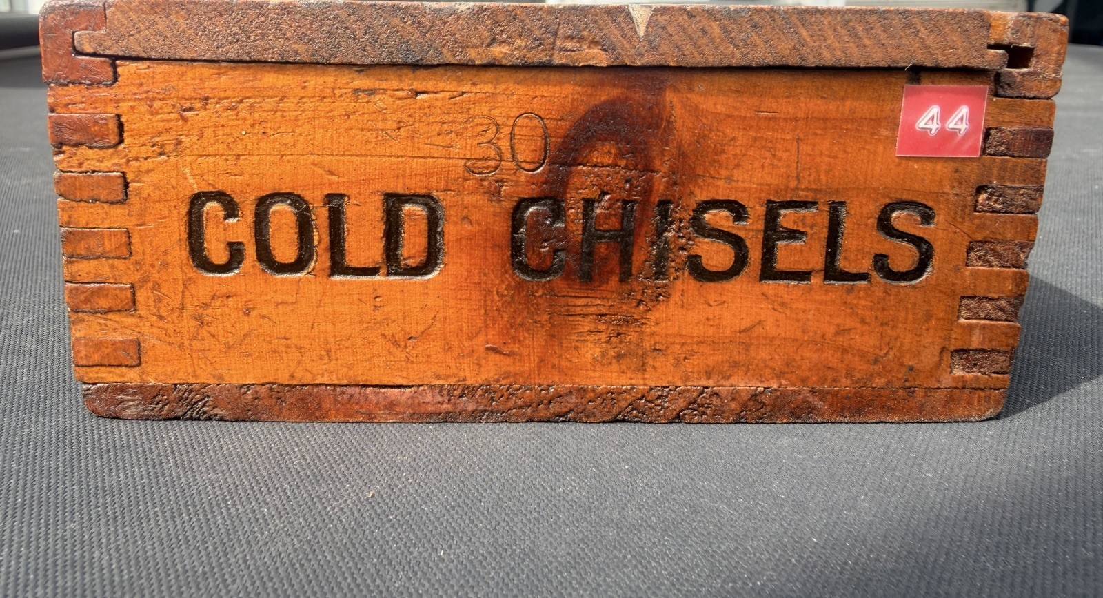 Vintage MAYHEW Cold Chisel Wooden Box with 24 Holes in Sliding Top