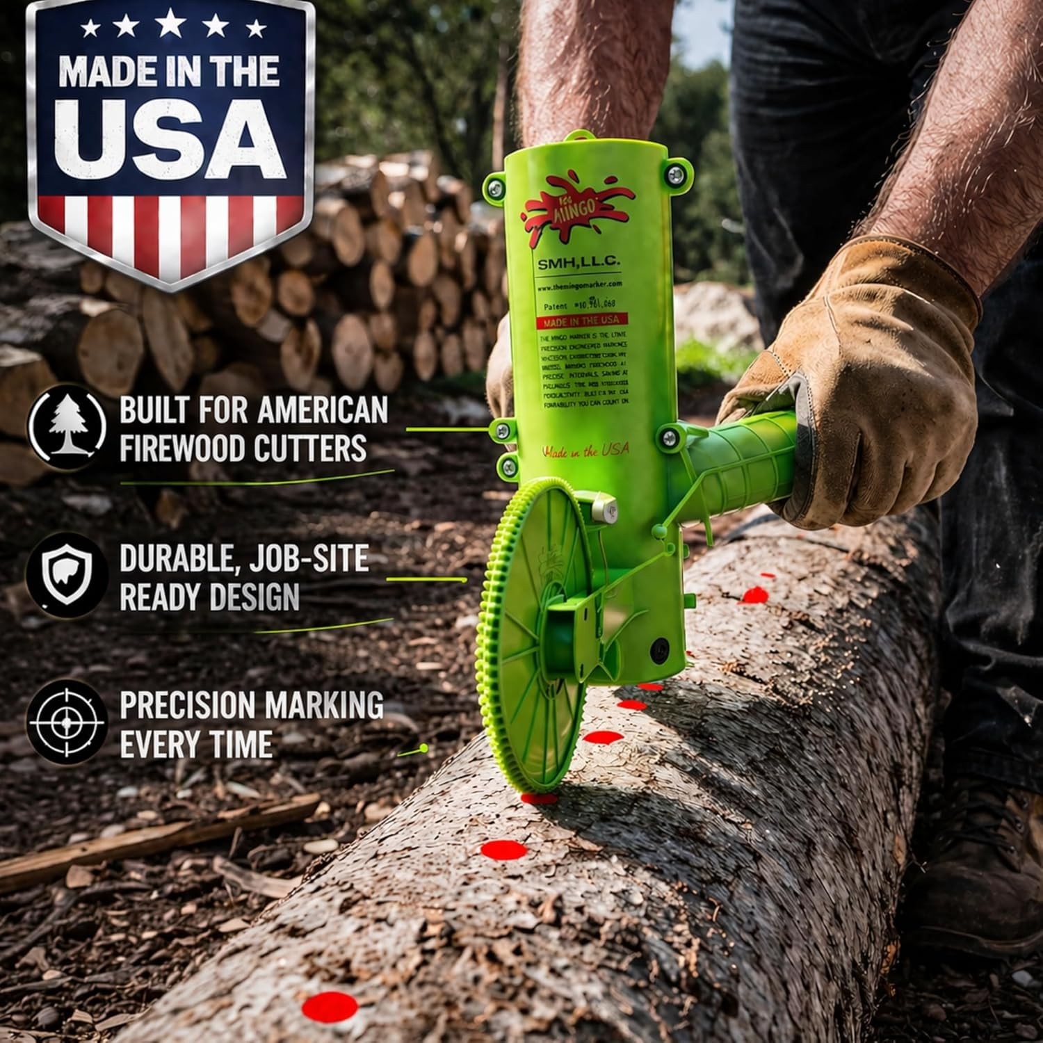 16-Inch Firewood Marking Wheel – Detachable Metal Log Measuring Tool – Green