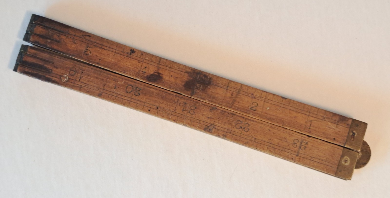 Vintage Unbranded No. 61 Folding Wood Ruler 24″ Boxwood With Brass Hinges Tool