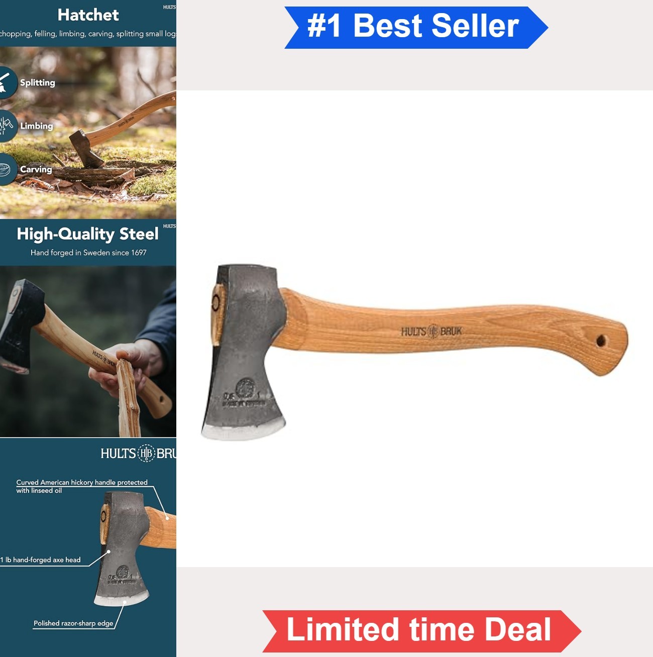 Hatchet 16 Inch Swedish Steel Hand Forged American Hickory Handle Leather