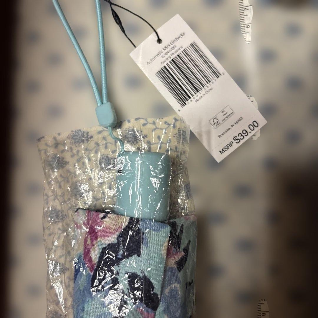 Vera Bradley Mini Folding Umbrella Floral Design Blue Used Portable Travel