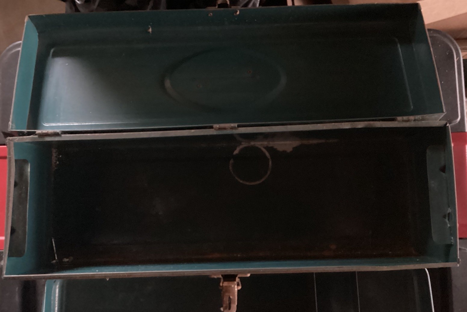 Vintage Green Metal Tool Box with Removable Tray Kennedy Raven Pro Hardware NY