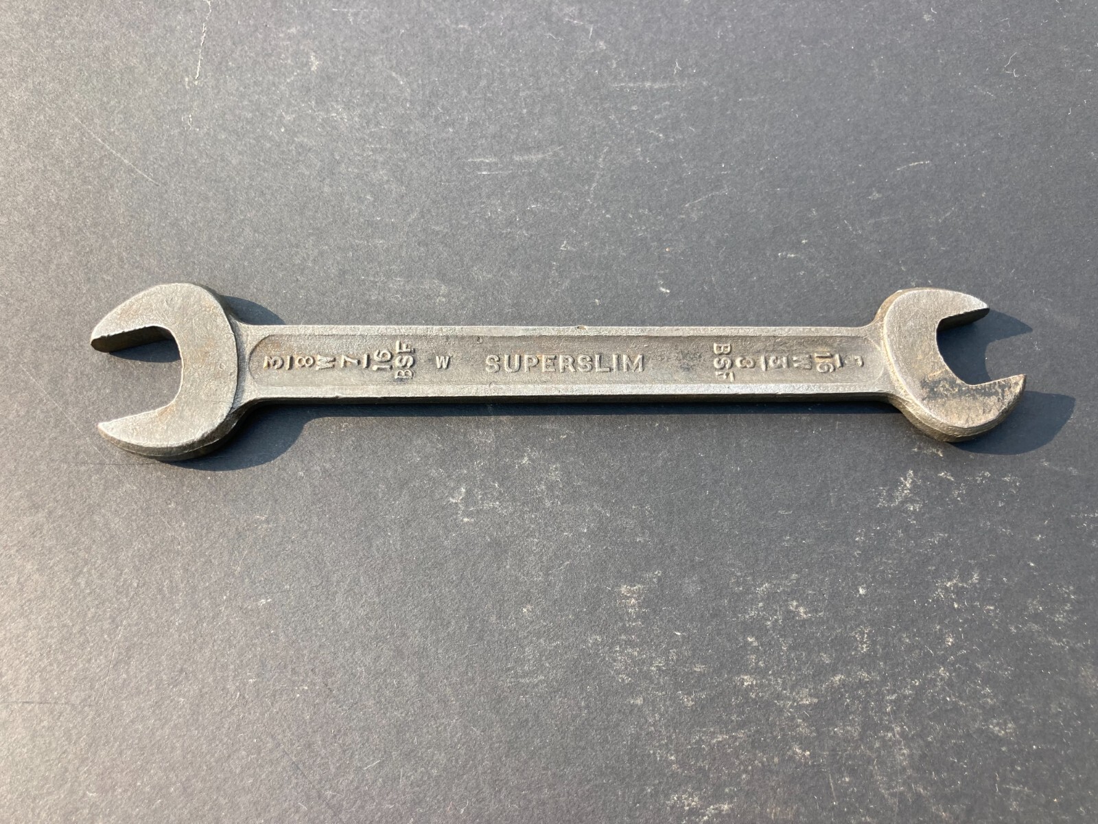 Vtg Superslim Wrench 5/16W 3/8 BSF x 3/8W 7/16 BSF Open End Spanner 8″ Whitworth