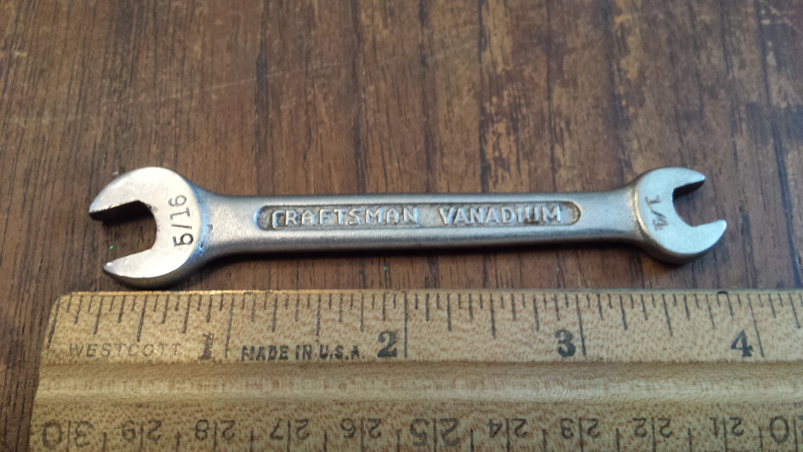 Vintage USA Craftsman Vanadium 1020 1/4 x 5/16 Open-End Wrench (Underline C)