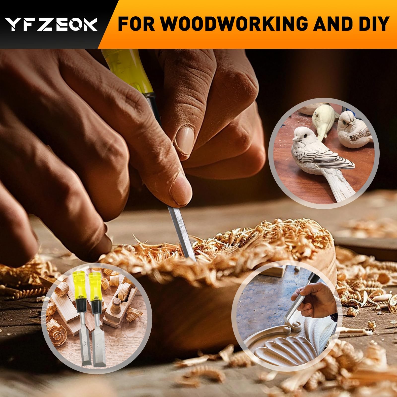 Wood Chisel Sets 4Piece Woodworking Tools Set, CRV Steel Beveled Edge Blades w