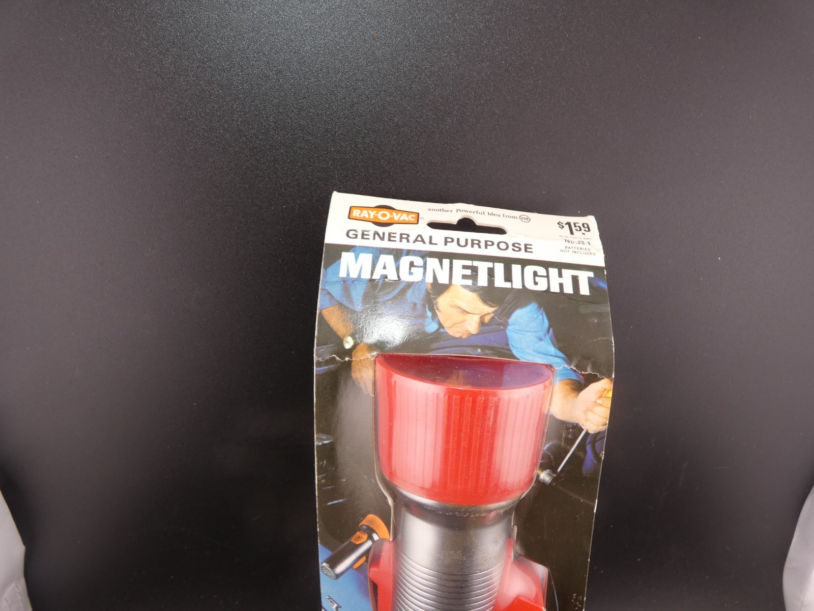 Vintage Ray-O-Vac Ribbed Metal Magnet Light w/ TOGGLE Switch Flashlight
