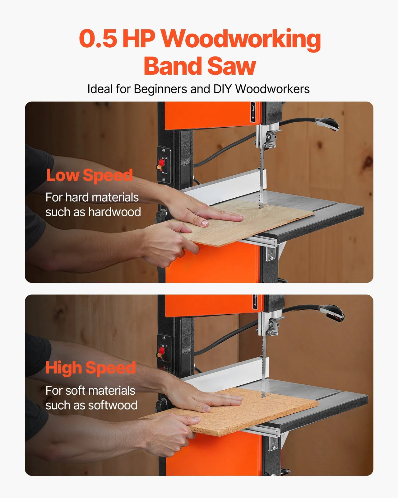 Band Saw with Stand, 10-Inch, Two-Speed Benchtop Bandsaw, 373W 1/2 HP, 6 in Max