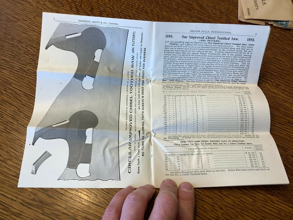 Original Vintage — 20pg EMERSON, SMITH & co. SAW MANUF. Suppl. 1897-1898 sawyer