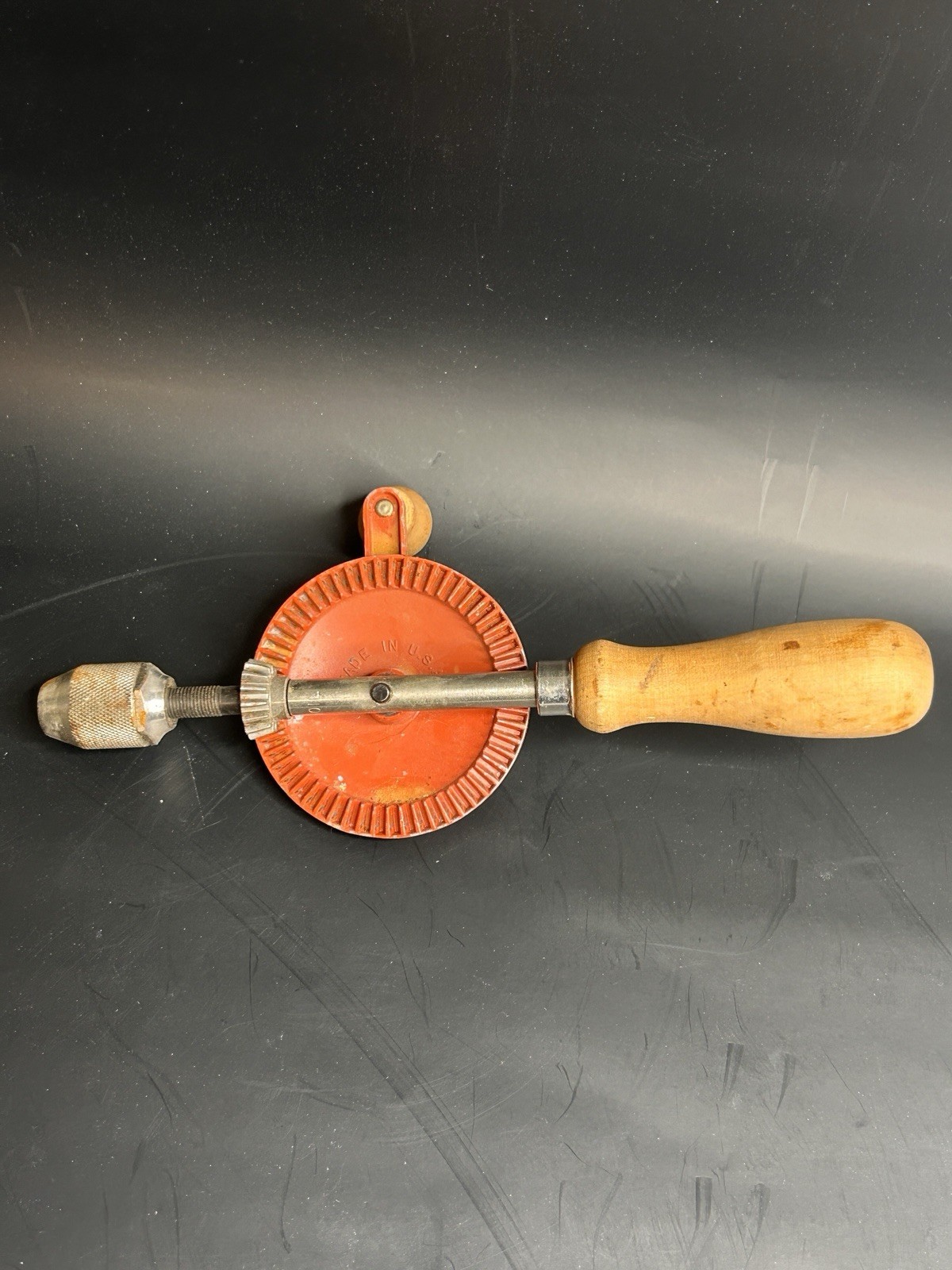 Vintage hand drill Egg Beater style manually operated with crank handle Works