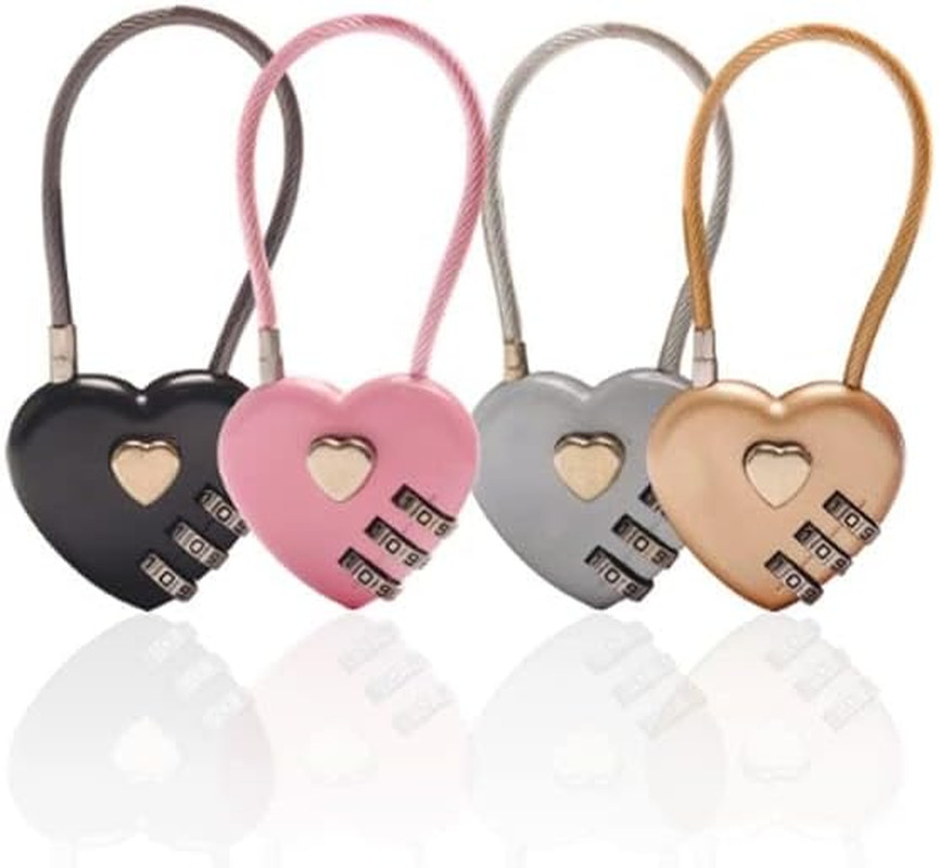 4 Pcs Heart Padlock Small Metal Heart Shaped Padlock Mini Code Lock for Jewelry