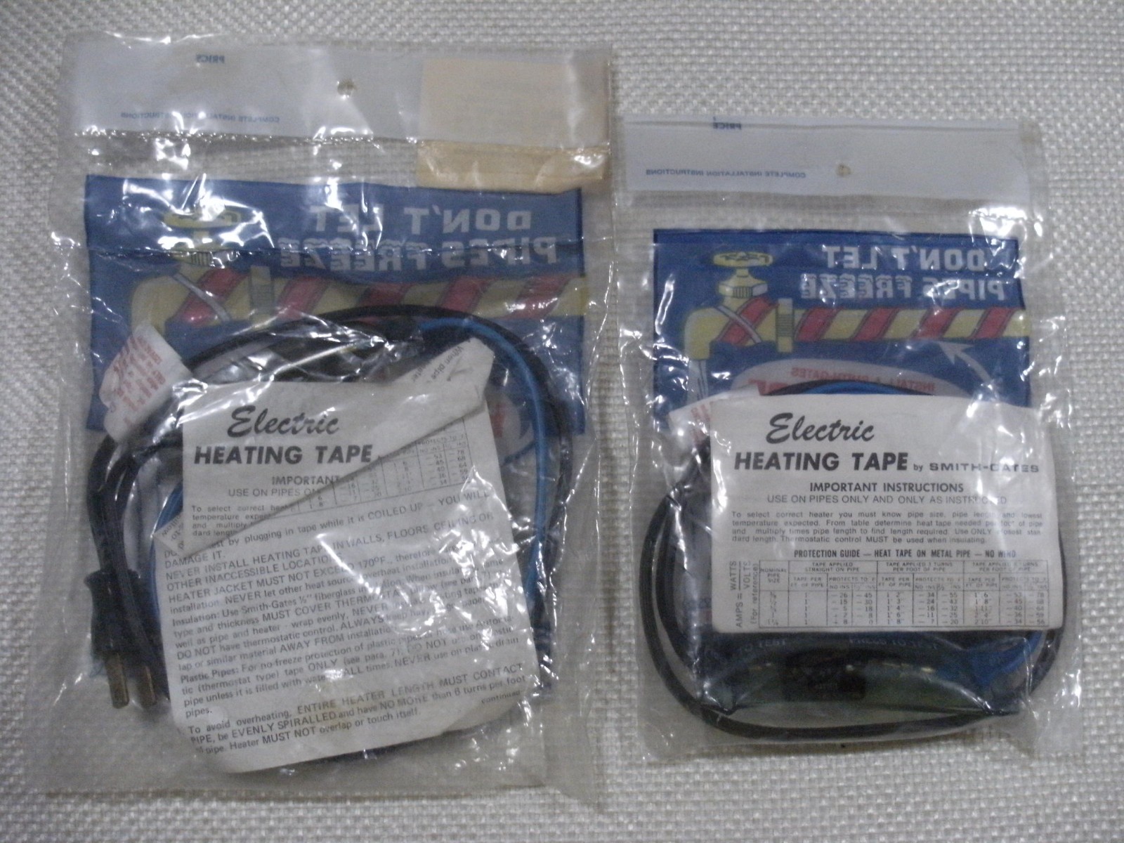 Lot of 2 – Heater-Tape Smith-Gates USA 6 & 12 feet 120v Automatic Press to Test