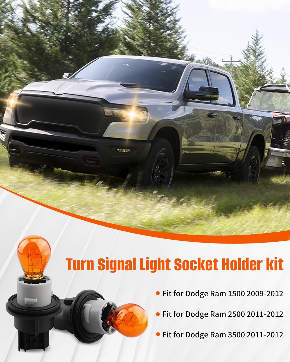 Turn Signal Light Socket Holder with Wiring Harness & Bulb, 2PCS Fit for Dodge R