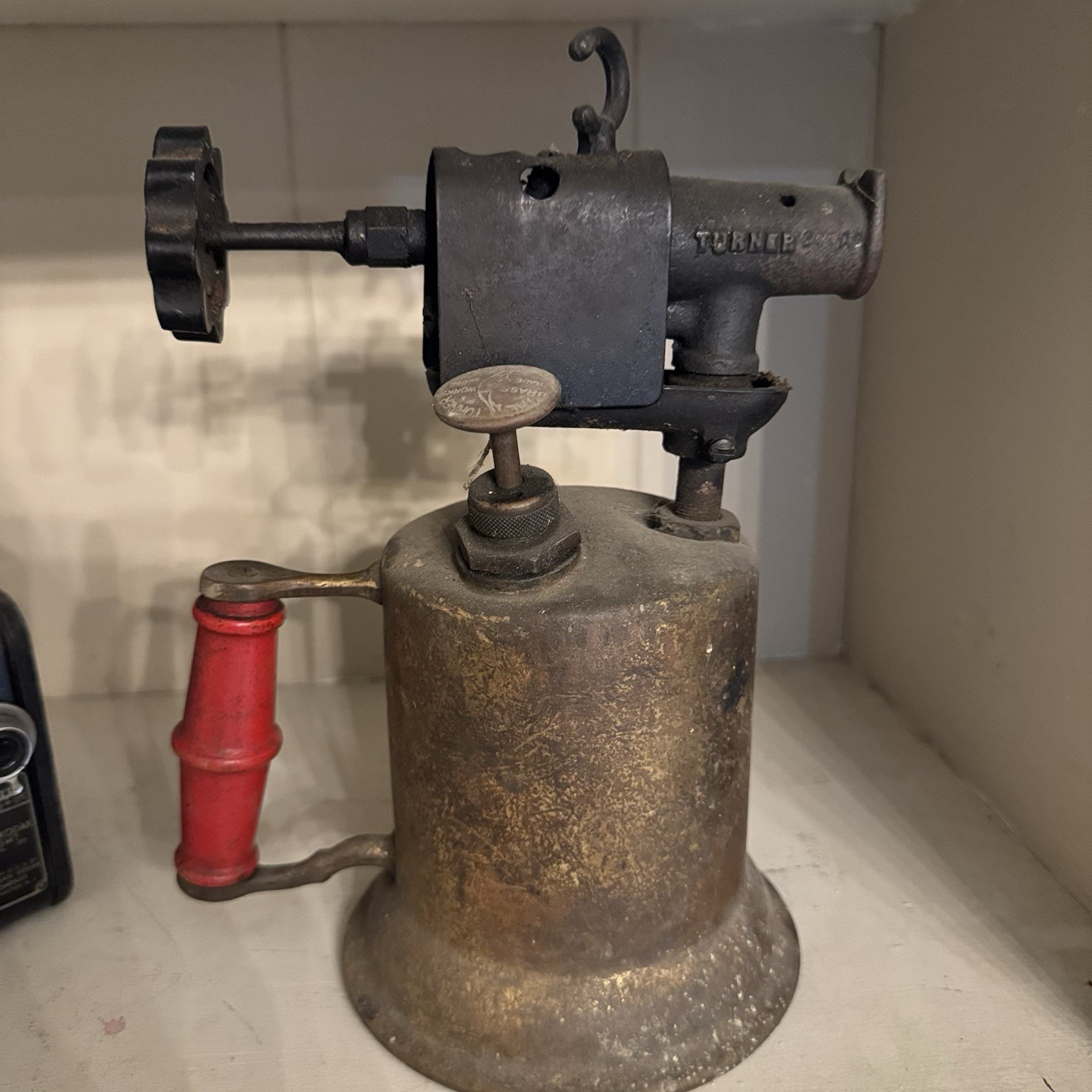 Turner Brass Works Vintage Gasoline Blowtorch Red Handle Turner Cleveland, O.