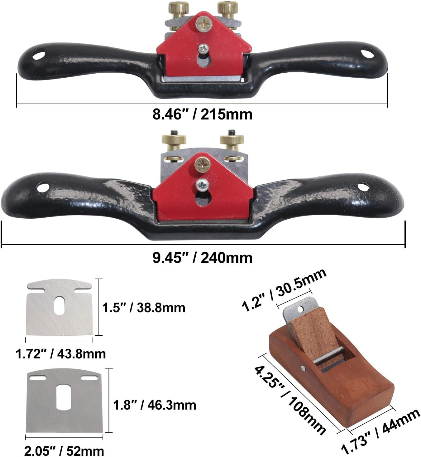 2Pcs Adjustable Spokeshave with Flat Base, 6Pcs Metal Blade and 1Pcs Portable Wo