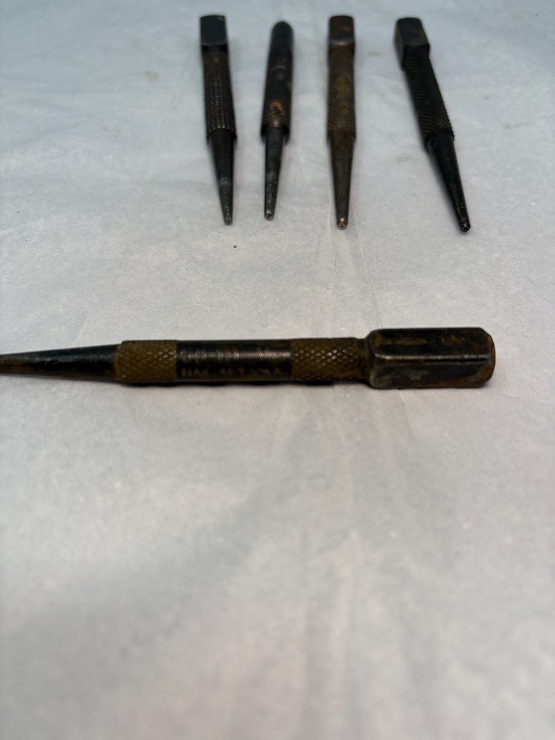 Vintage Lot of 5 Steel Nail Sets and Center Punches (Stanley, General, Millers