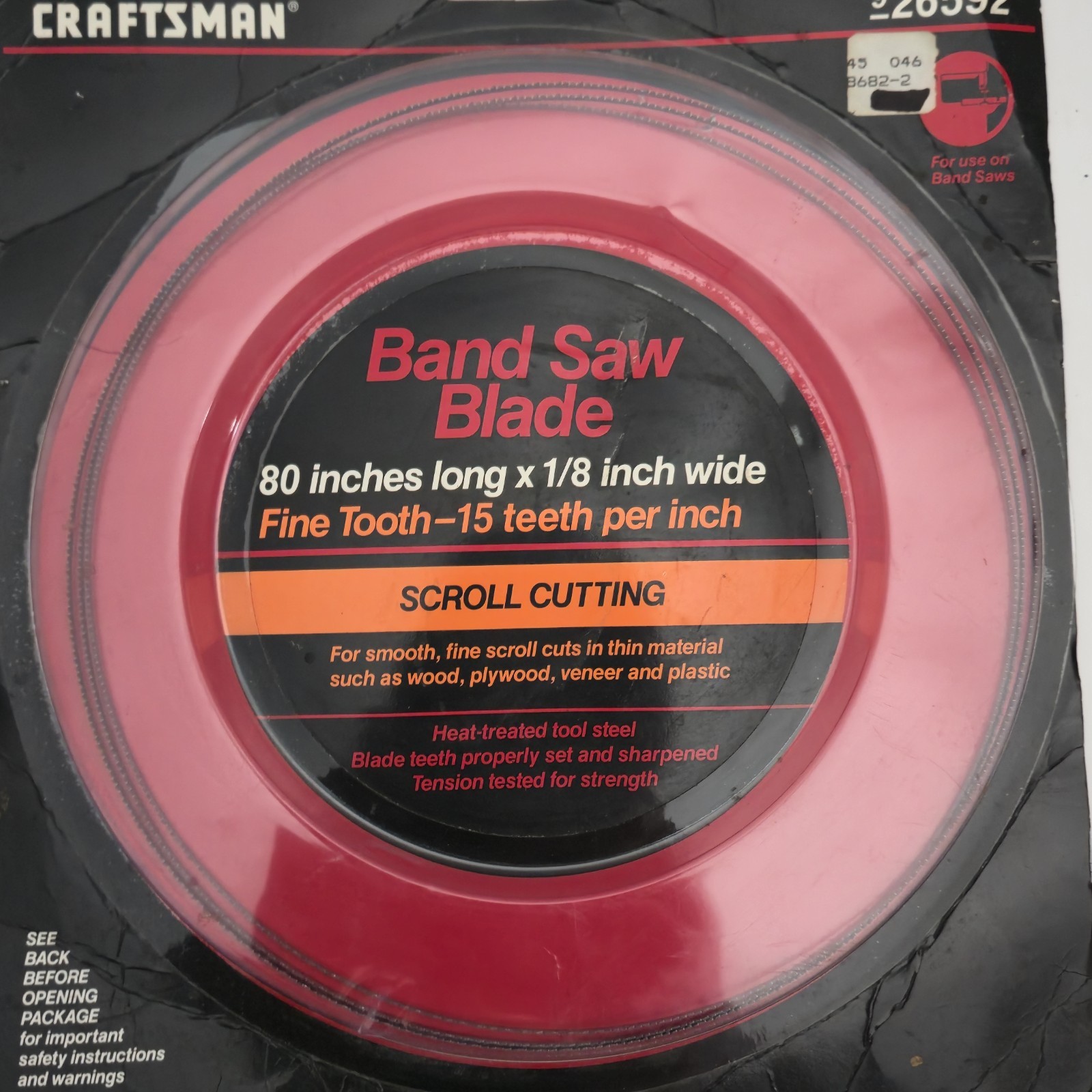 NOS! Craftsman Band Saw Blade w/ Guides 80 Inches Long X 1/8″ Wide Sears 926592