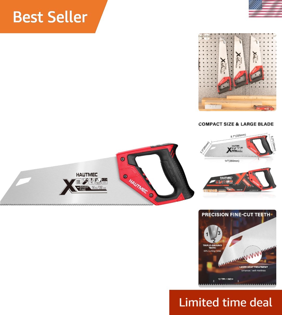 14″ Ergonomic Hand Saw with Triple-Ground Teeth for Smooth Woodworking Saws