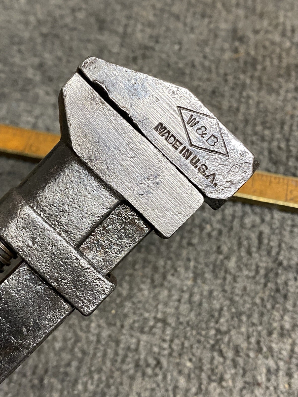 Antique W & B 6-1/2” Adjustable Wrench With Wooden Handle Opens 1” USA