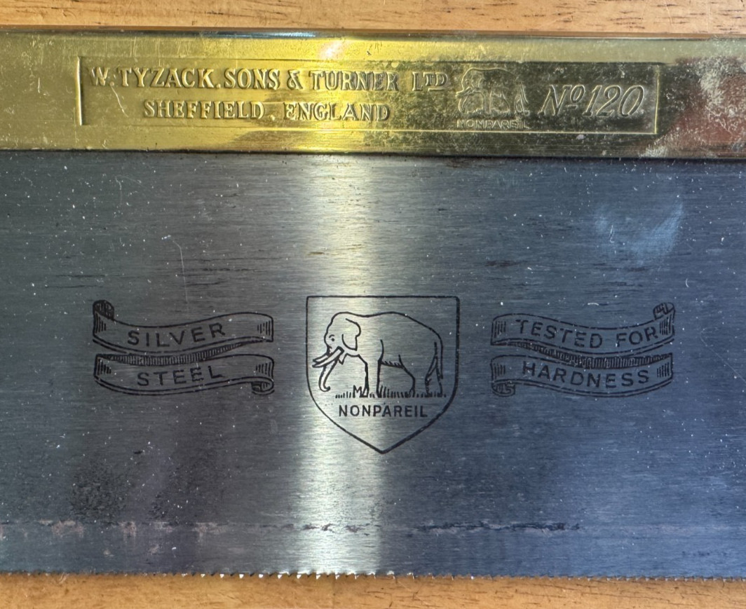 Vintage W. Tyzack Sons & Turner Ltd No. 120 14” Nonpareil Brass Back Tenon Saw