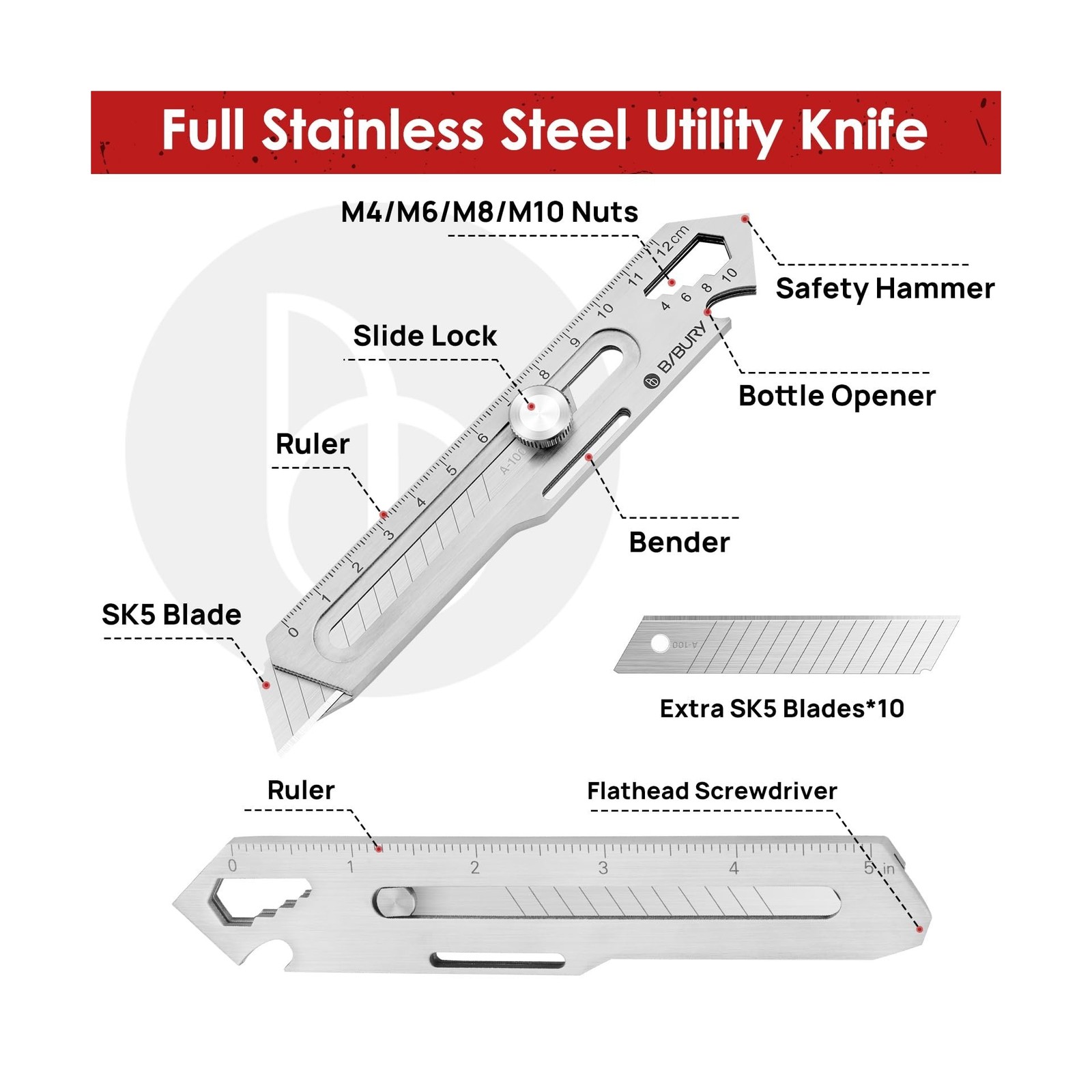 BIBURY 2 Pack Mutipurpose Utility Knife, Heave Duty Full Stainl… USA Fast Ship