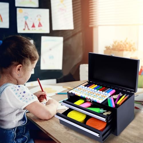 SUMERUZ Mini Tool Box with Drawers – Small Metal Tool Box – Micro Top Black01