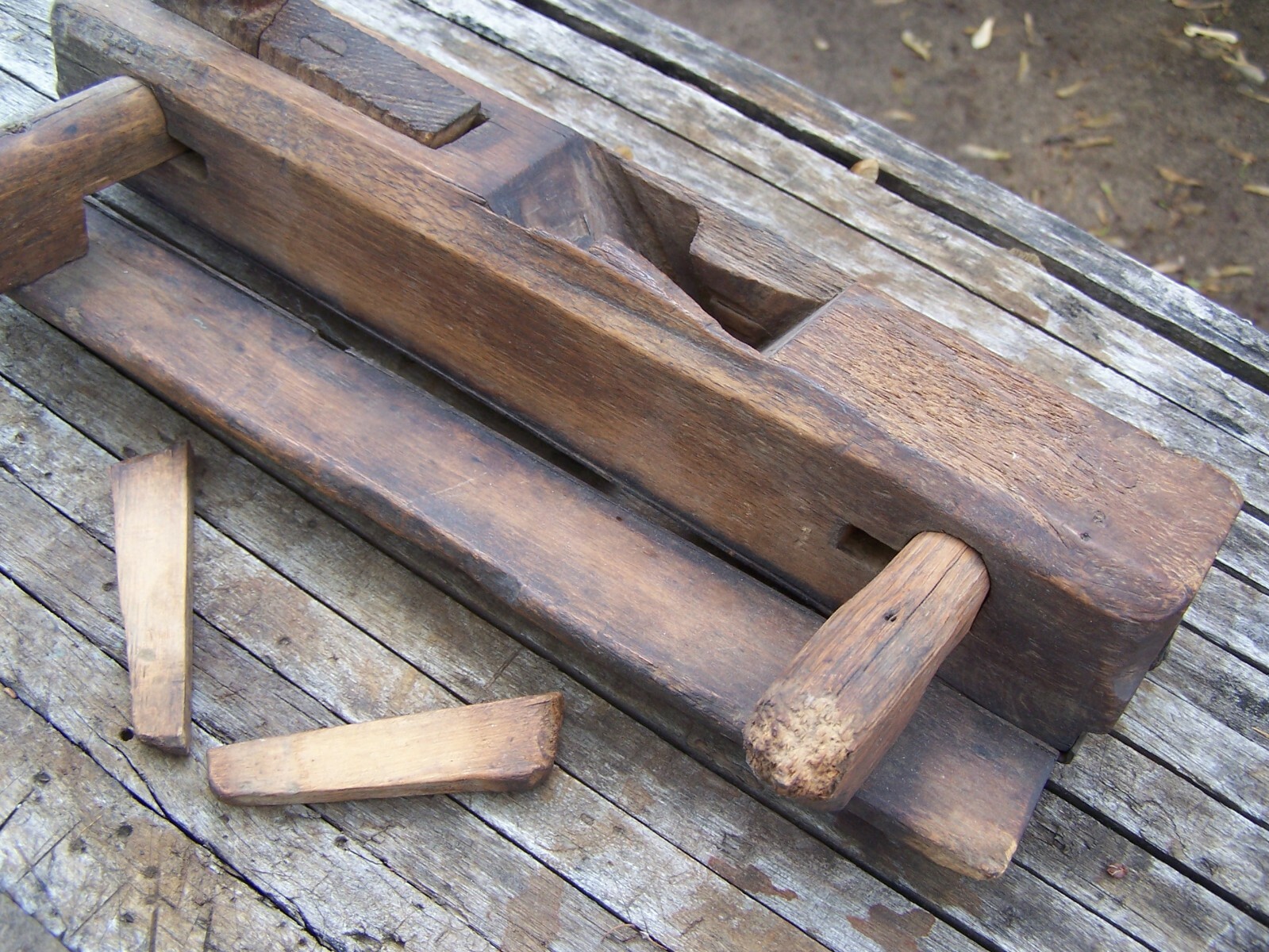 Primitive Antique Carpenter’s Wooden Wedge Arm Plough Plane – 1800’s