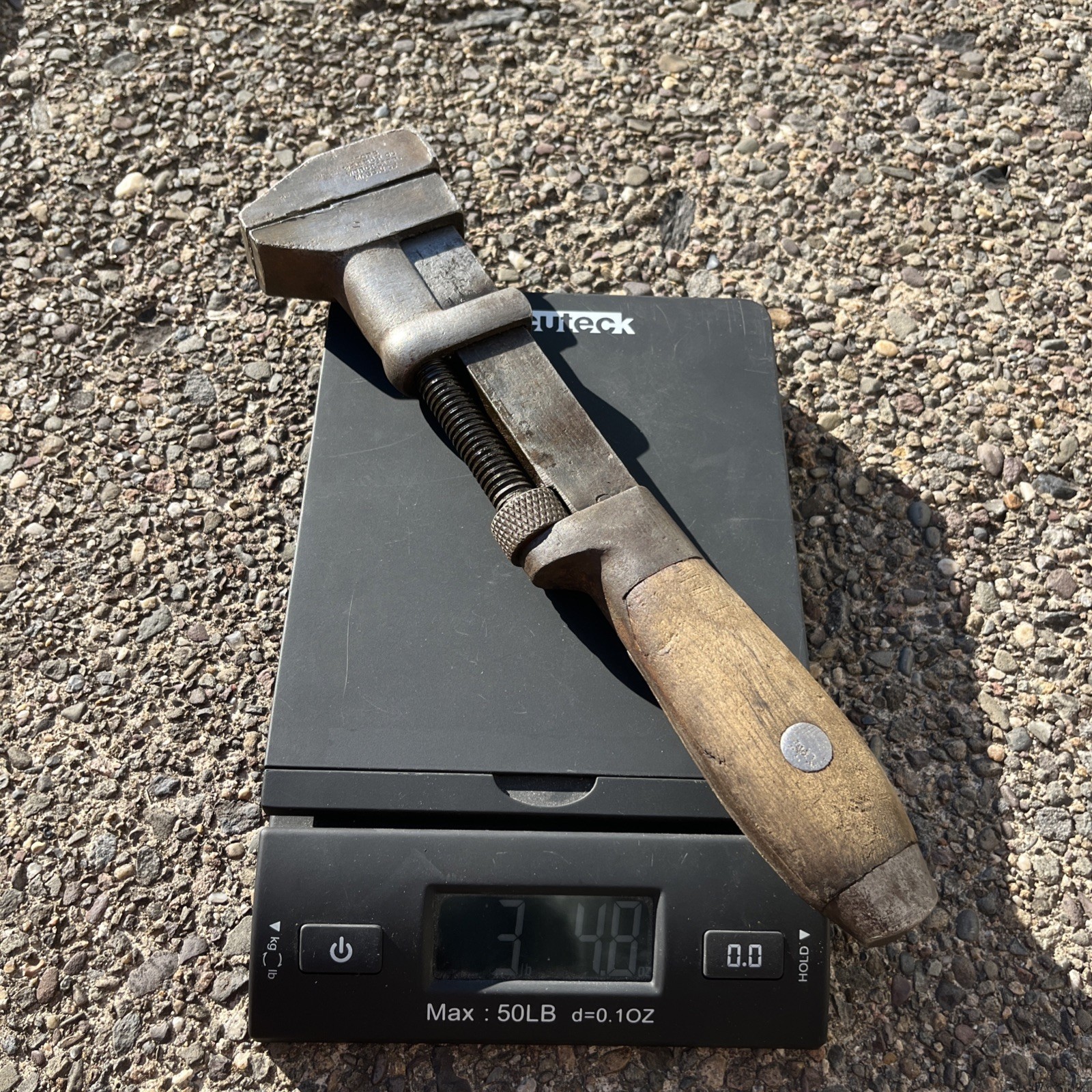 Antique Mfd Under L Coes Wrench Co 12” Monkey Wrench Worcester Mass Wooden Handl