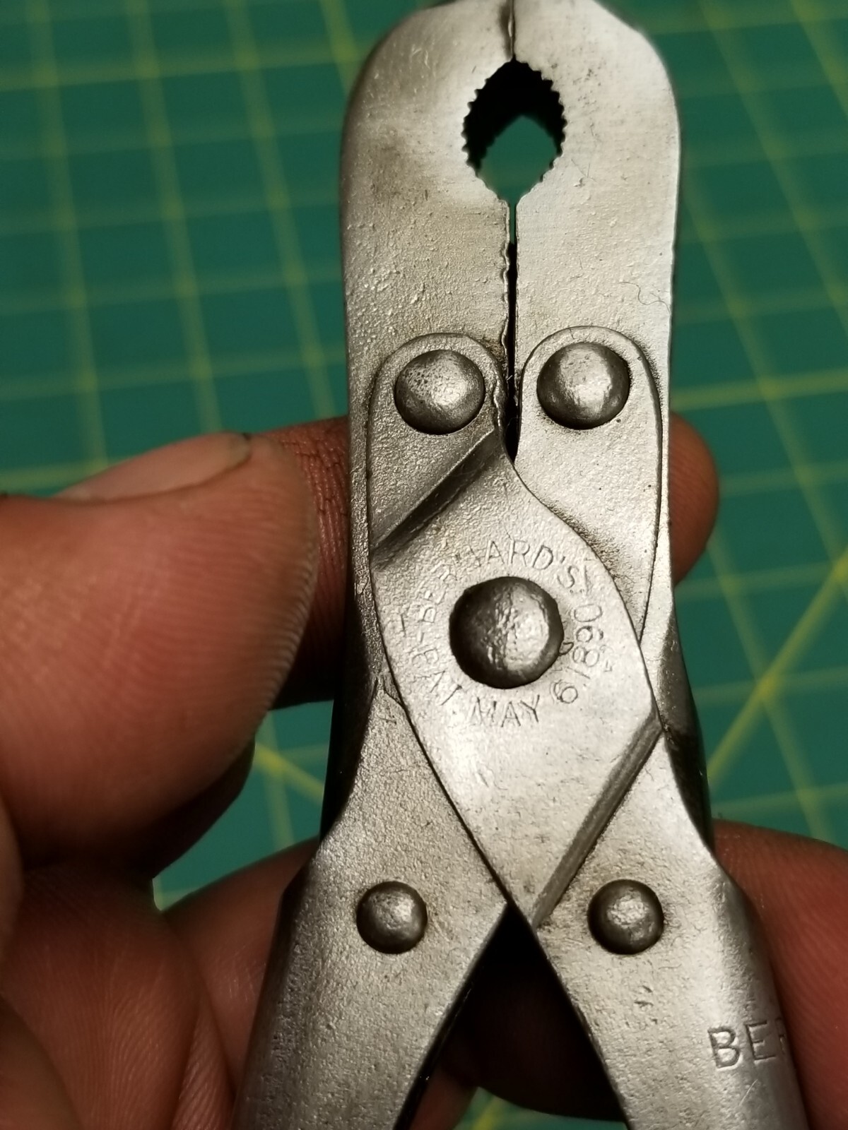 Antique Rare Early BERNARD W.SCHOLLHORN PAT. 5-6-1890 Gas parallel pliers.