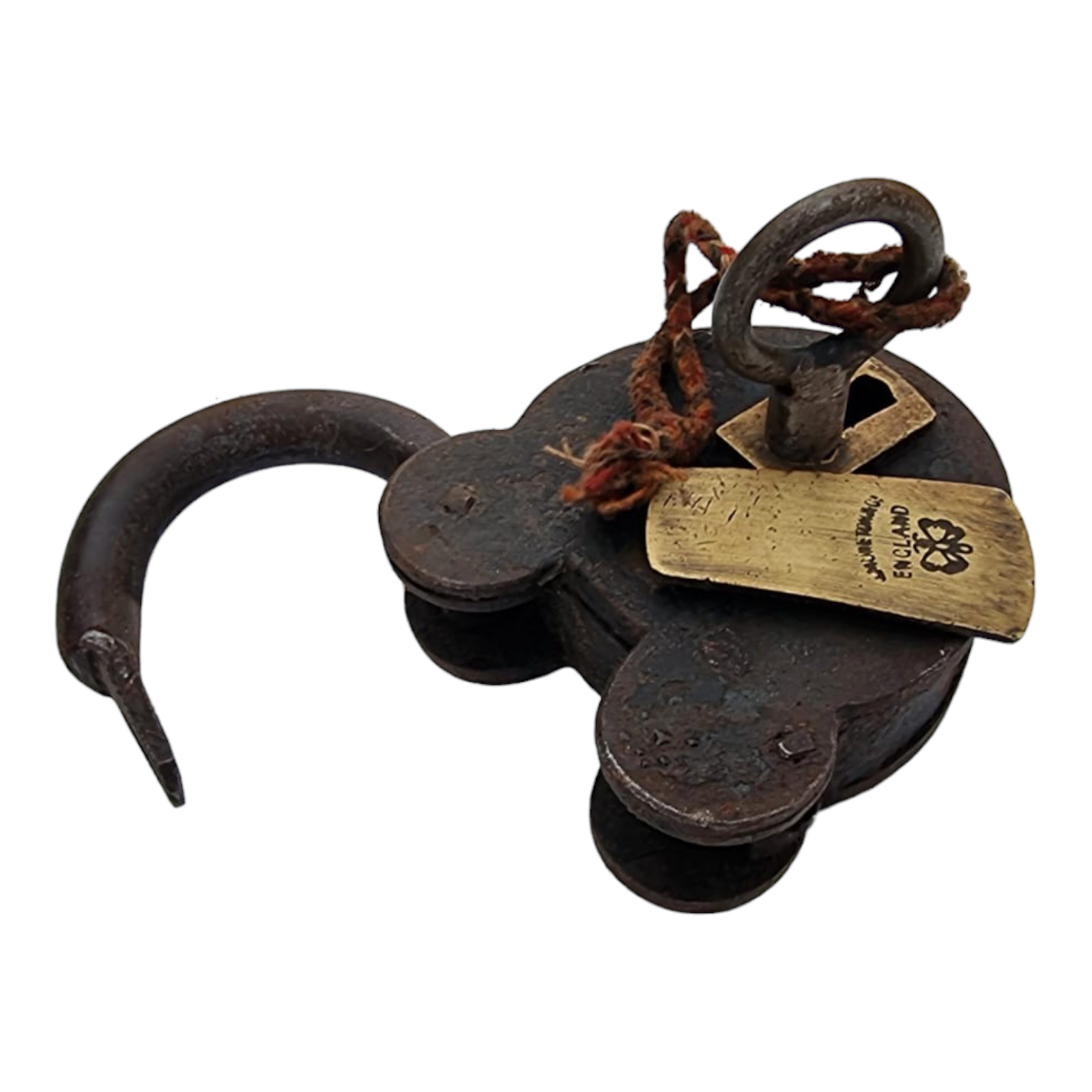 1900’s Old Antique Strong Solid Iron & Brass Rare Unique Shape Lock , England