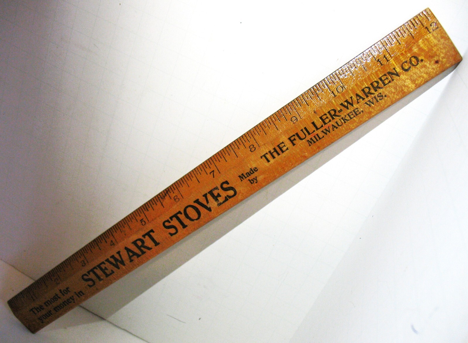 Vintage Fuller Warren Co. Stewart Stoves 12″ Wooden Advertising Ruler