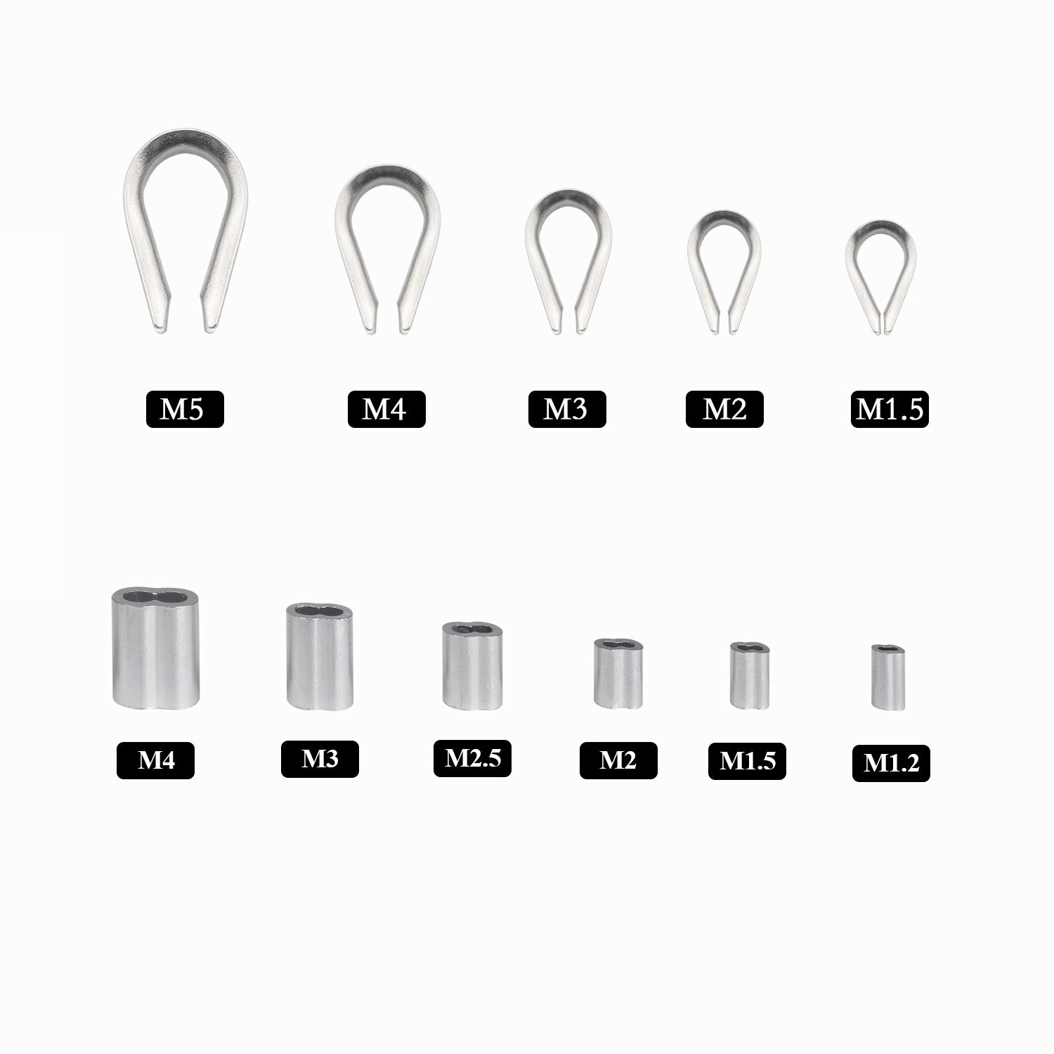 304 Stainless Steel Wire Rope Cable Thimbles and 6 Sizes Aluminum Crimping Lo…