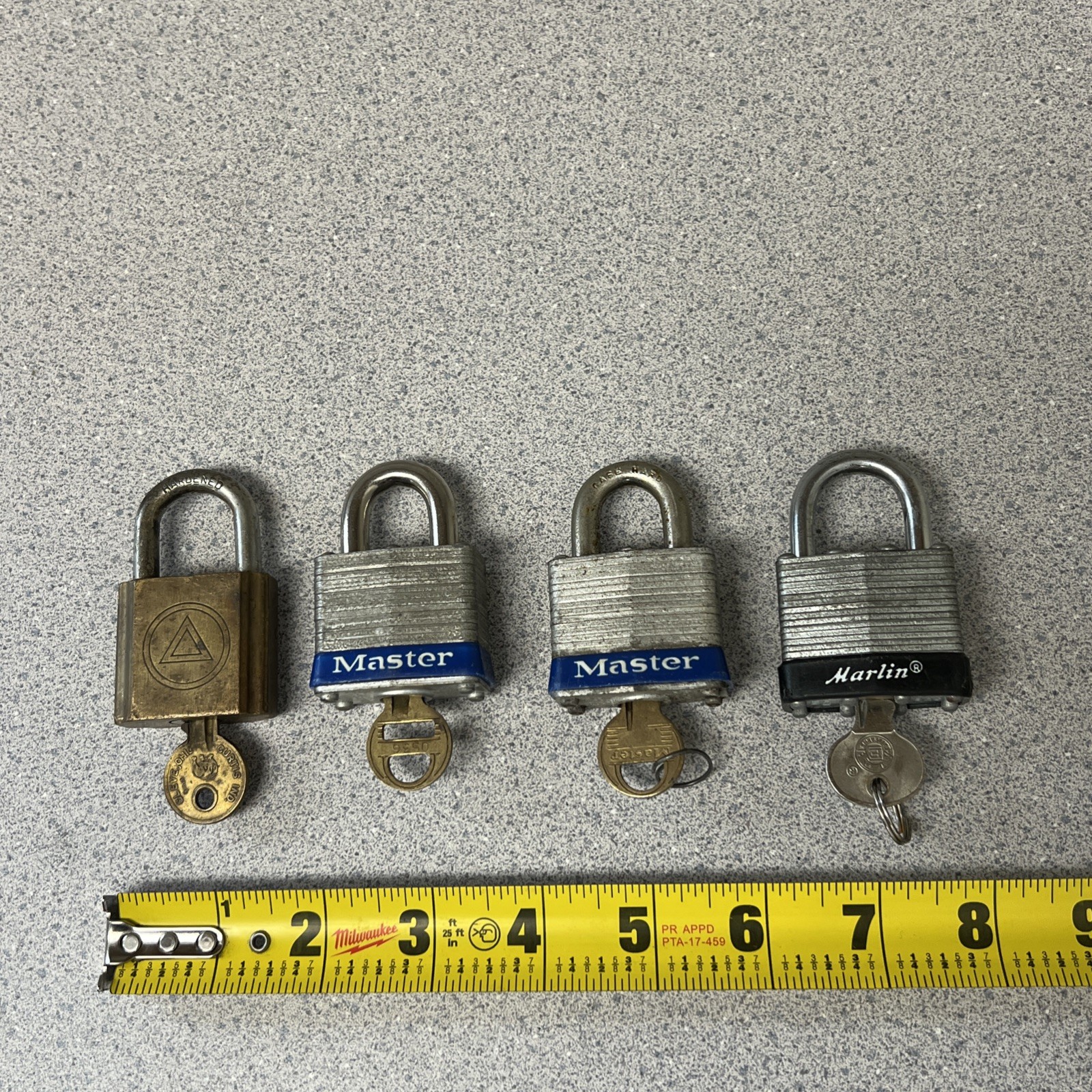 Lot Of 4 Vintage Padlocks – Master Lock No. 3, Marlin, And Brass Hong Kong