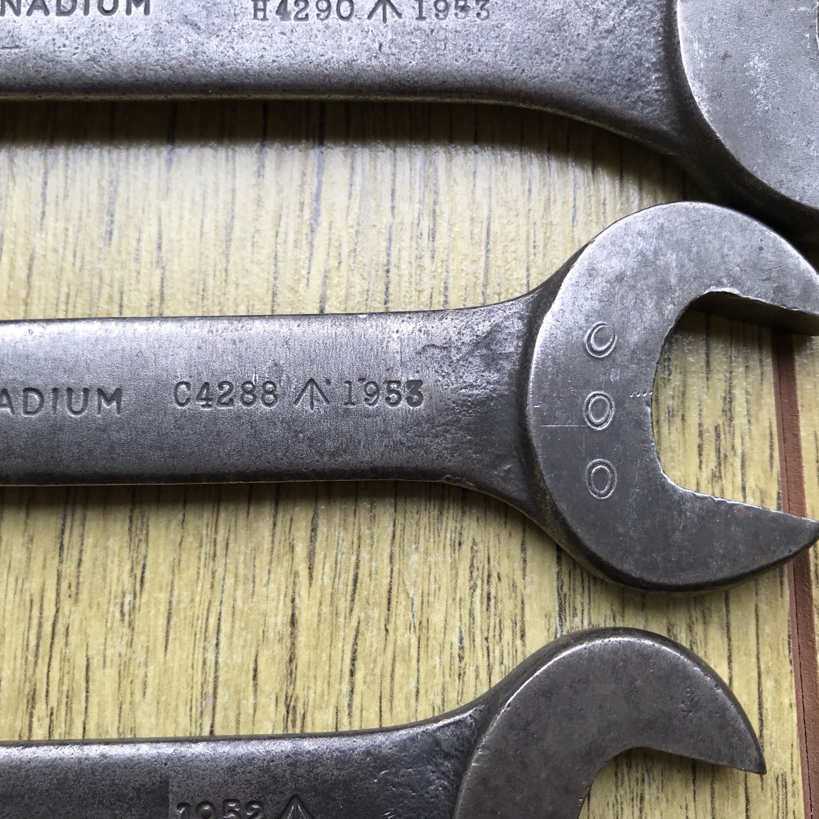 3 Vintage Brenco Military Issued combination Spanners 9/16” to 3/8”Whitworth.
