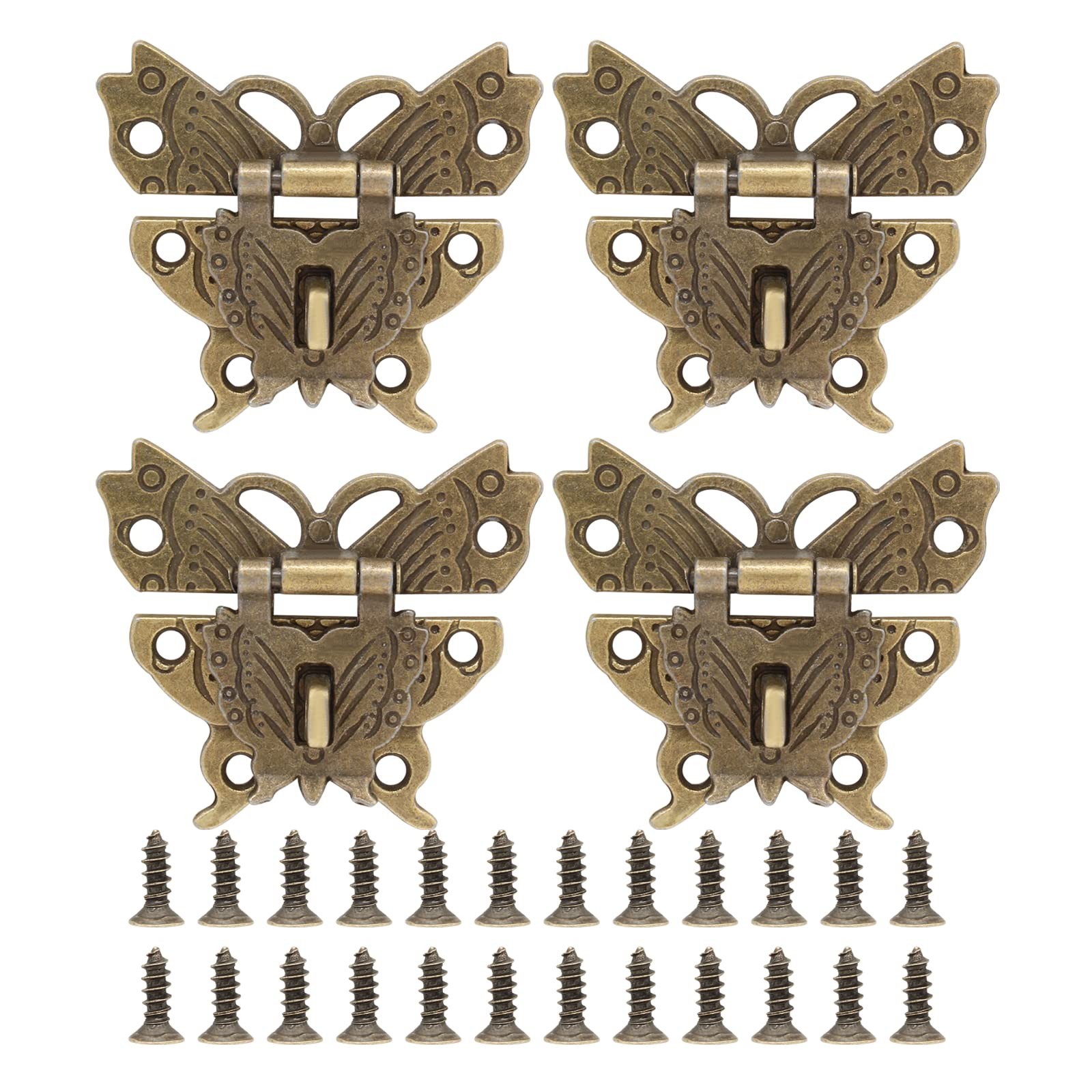 Cionyce 4 Pack Butterfly Hasp Jewelry Box Latch Antique Brass