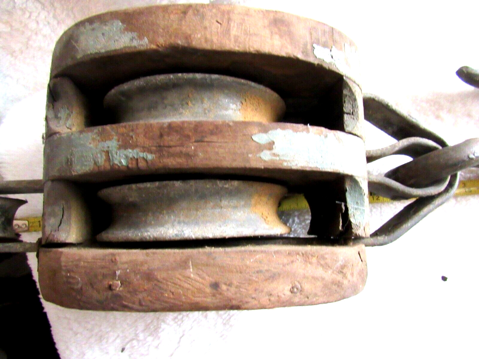 Vintage Extra Large 19″ Double Wood Block Pulley & Hook