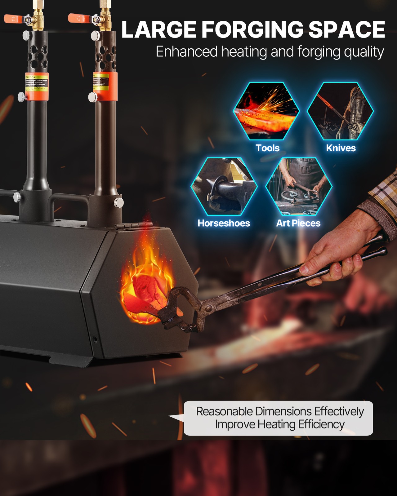 VEVOR Portable Propane Forge 3 Burners Farrier Forge 2600℉ Knife Metal Forge