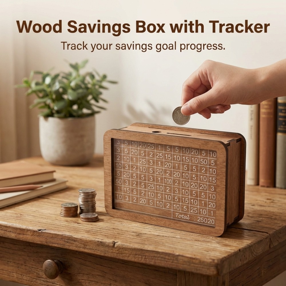 Wooden Cash Box with Counter for Home Office and Business Money Storage Solution