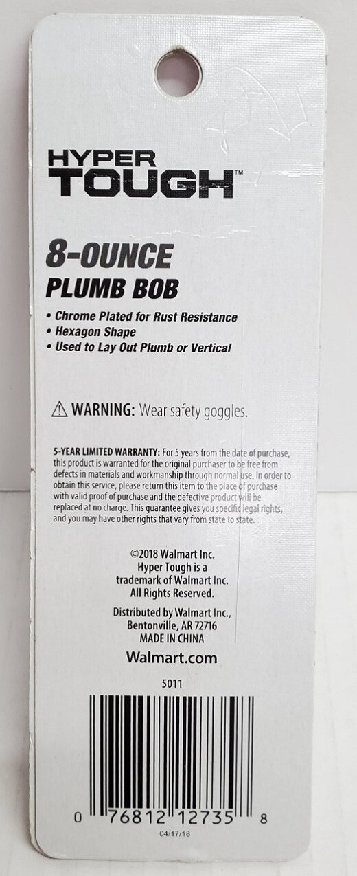 HYPER TOUGH 8 Ounce Lay Out Plumb / Vertical Bob Chrome Plated Hexagon Plumbing