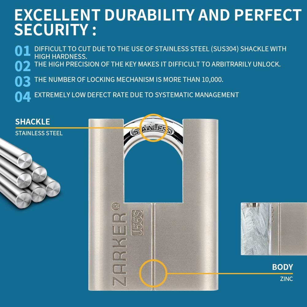 J55S keyed Alike Padlocks, Heavy Duty Stainless Steel Shackle Lock, Waterproo…