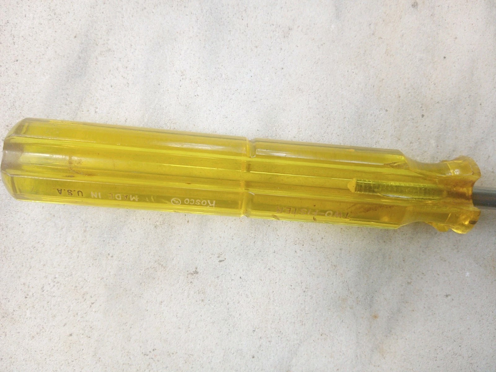 Vintage Two-Fister Rosco 12″ Phillips Screwdriver Unbreakable USA Yellow handle