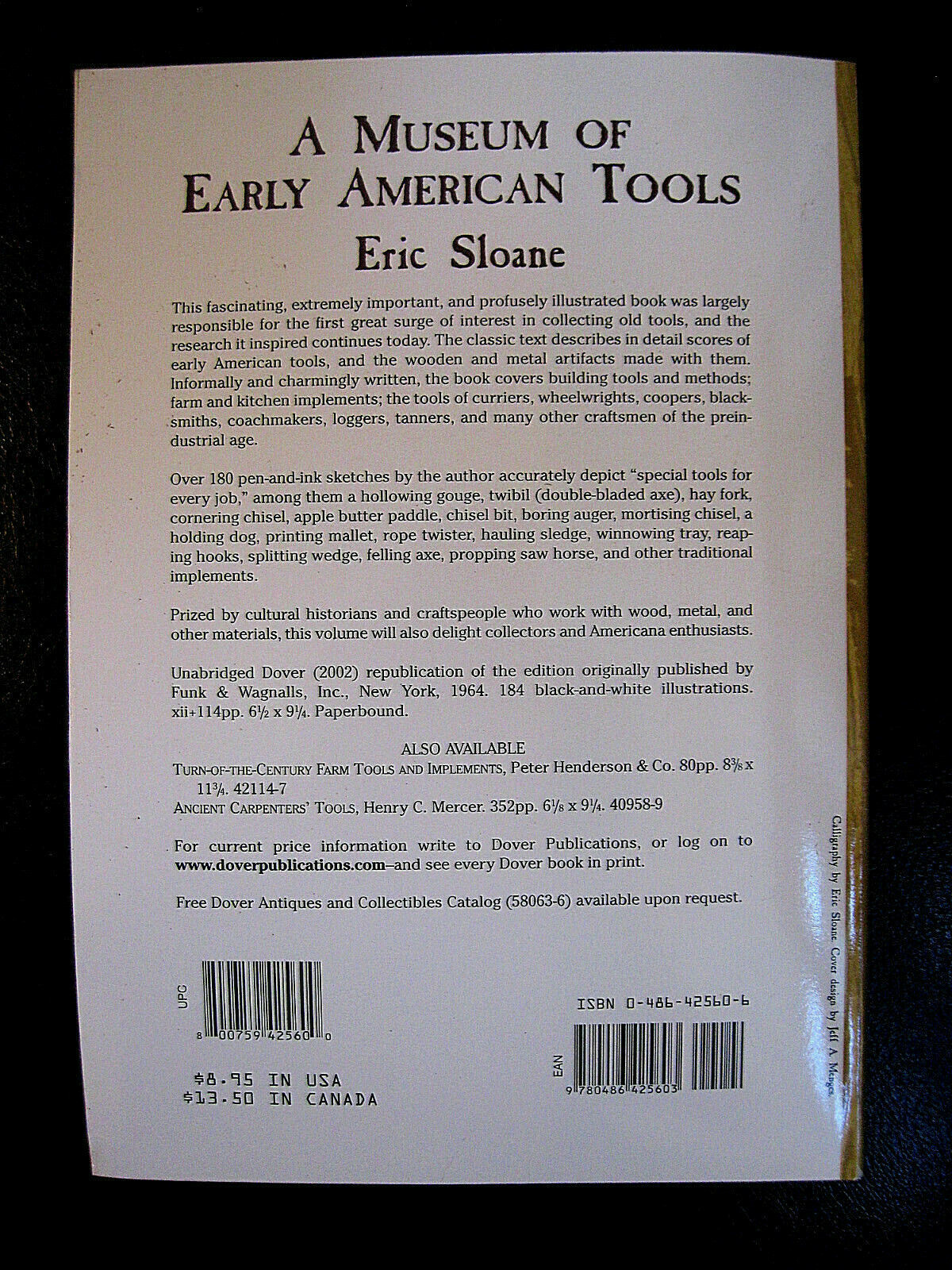 Dover Eric Sloane MUSEUM of EARLY AMERICAN TOOLS 1964/2002 114pg soft book