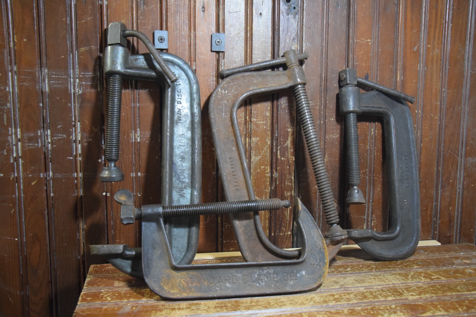 JORGENSEN WILTON ARMSTRONG FORGED C CLAMP 4PC LOT TWO EACH 8″ 6″ RUSTY RESTORE