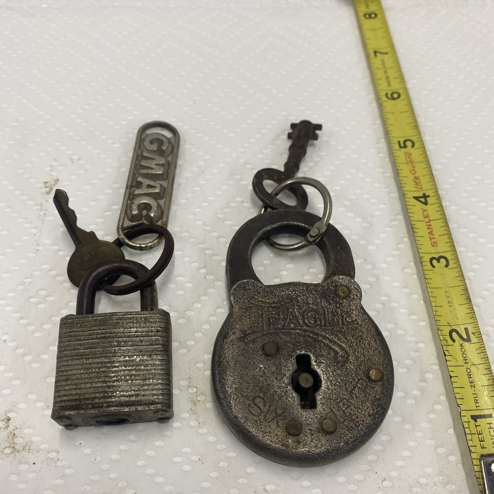Antique Eagle six levers Padlock w/ key tool box lock chest trunk vintage iron +