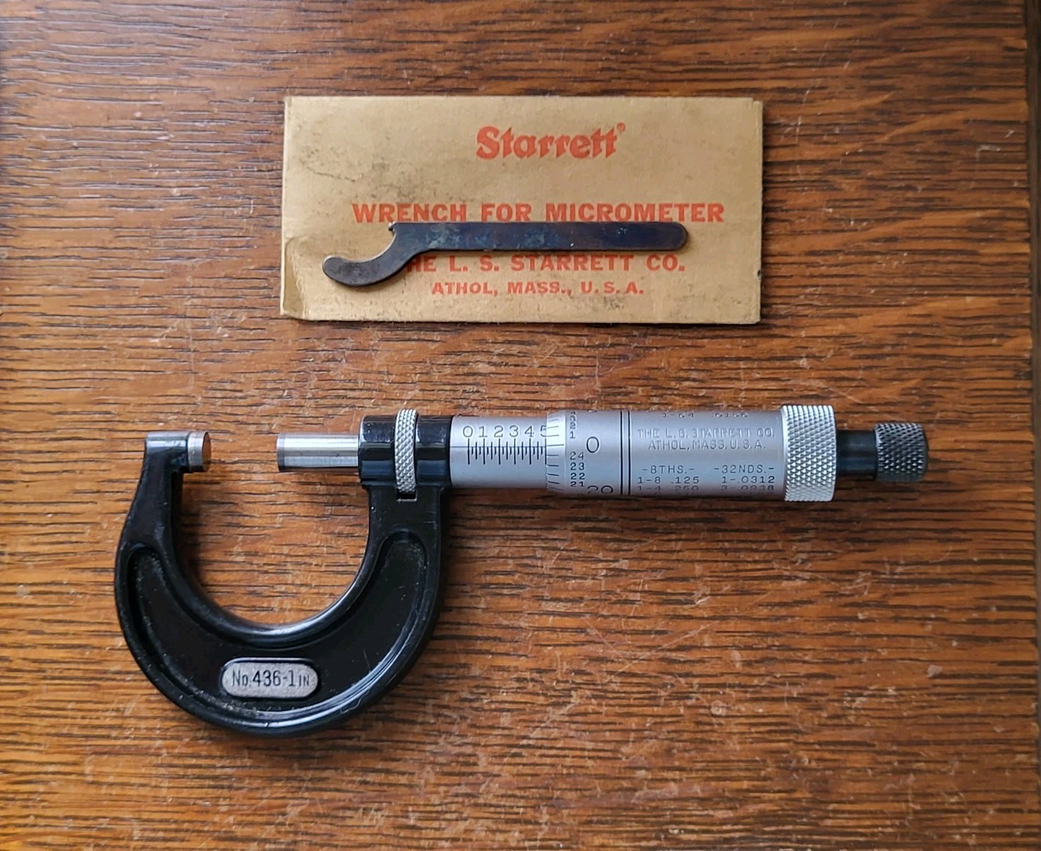 Starrett No. 436 Outside Micrometer 1″ w/Wrench Machinist Tool USA