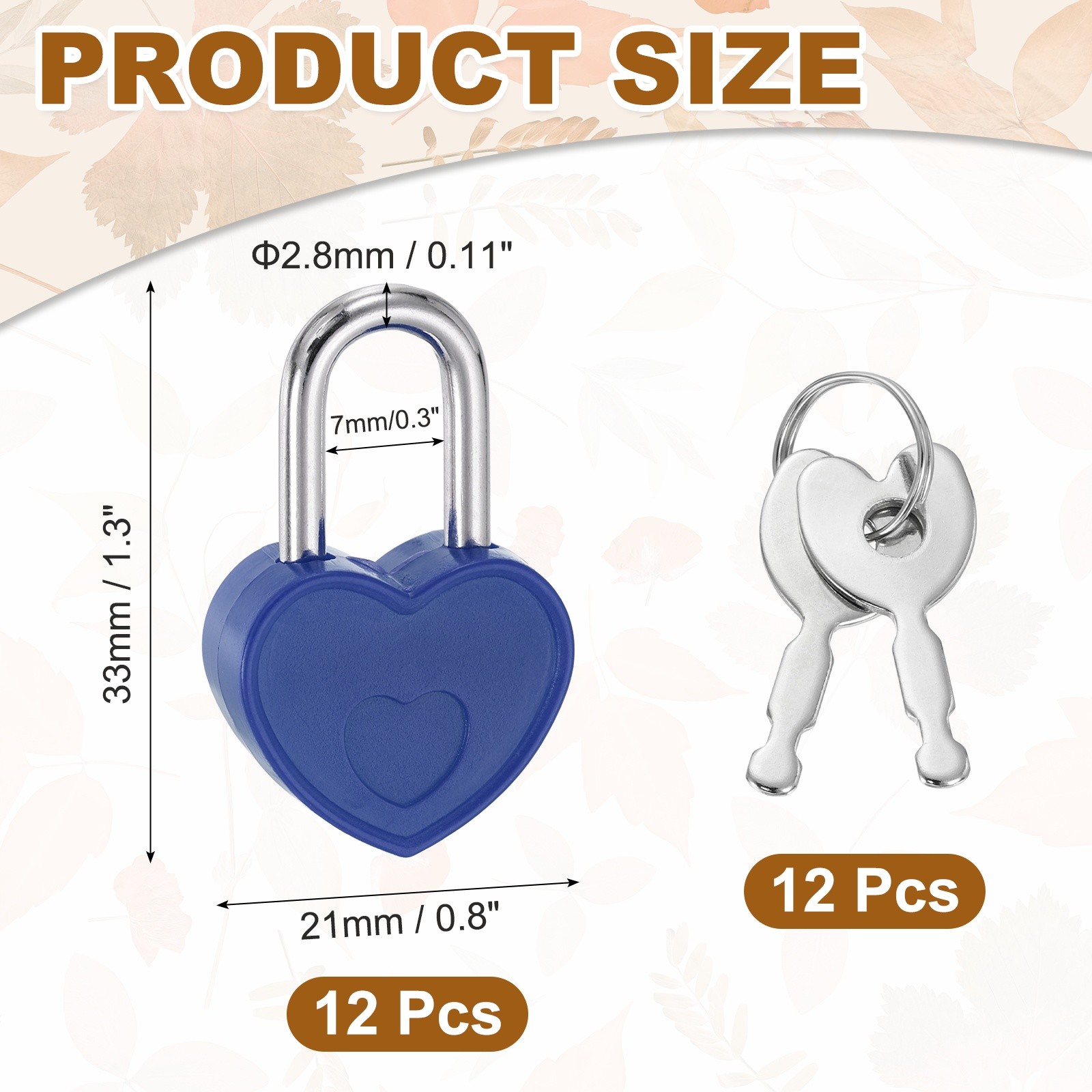 12pcs Mini Diary Padlock, Small Heart Shaped Lock with Keys Blue