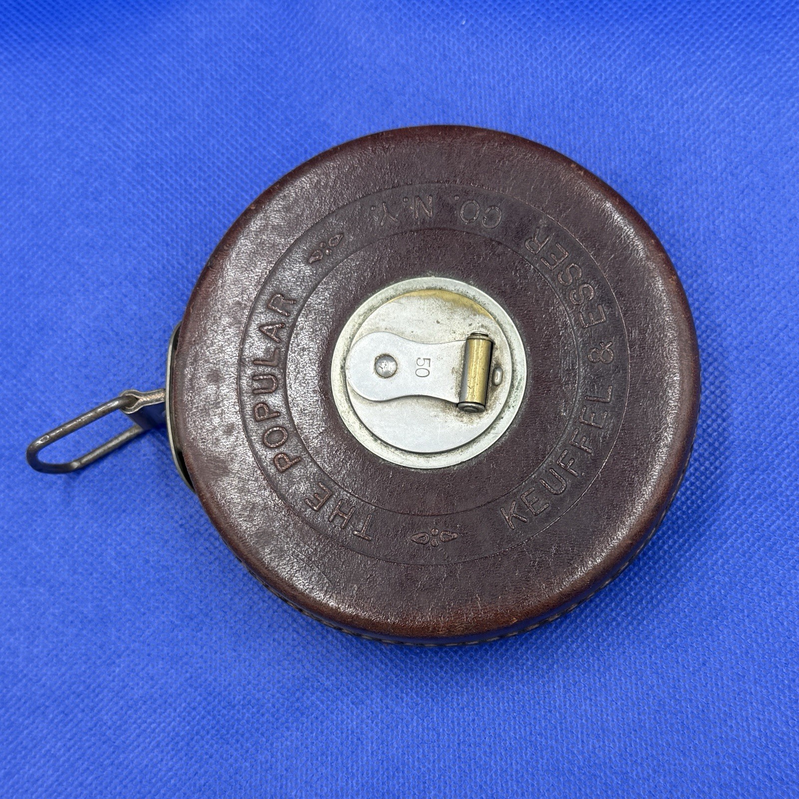 Vintage Keuffel & Esser Co. “The Popular” 50 Foot Crank Tape Measure in Leather