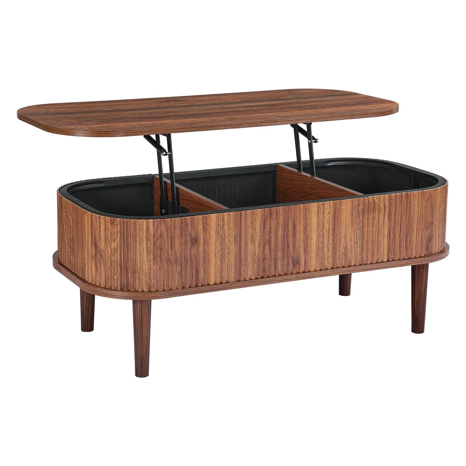 39.4in Walnut Lift Table, Fluted Detail, 21.5in Max Height & 25lb Capacity
