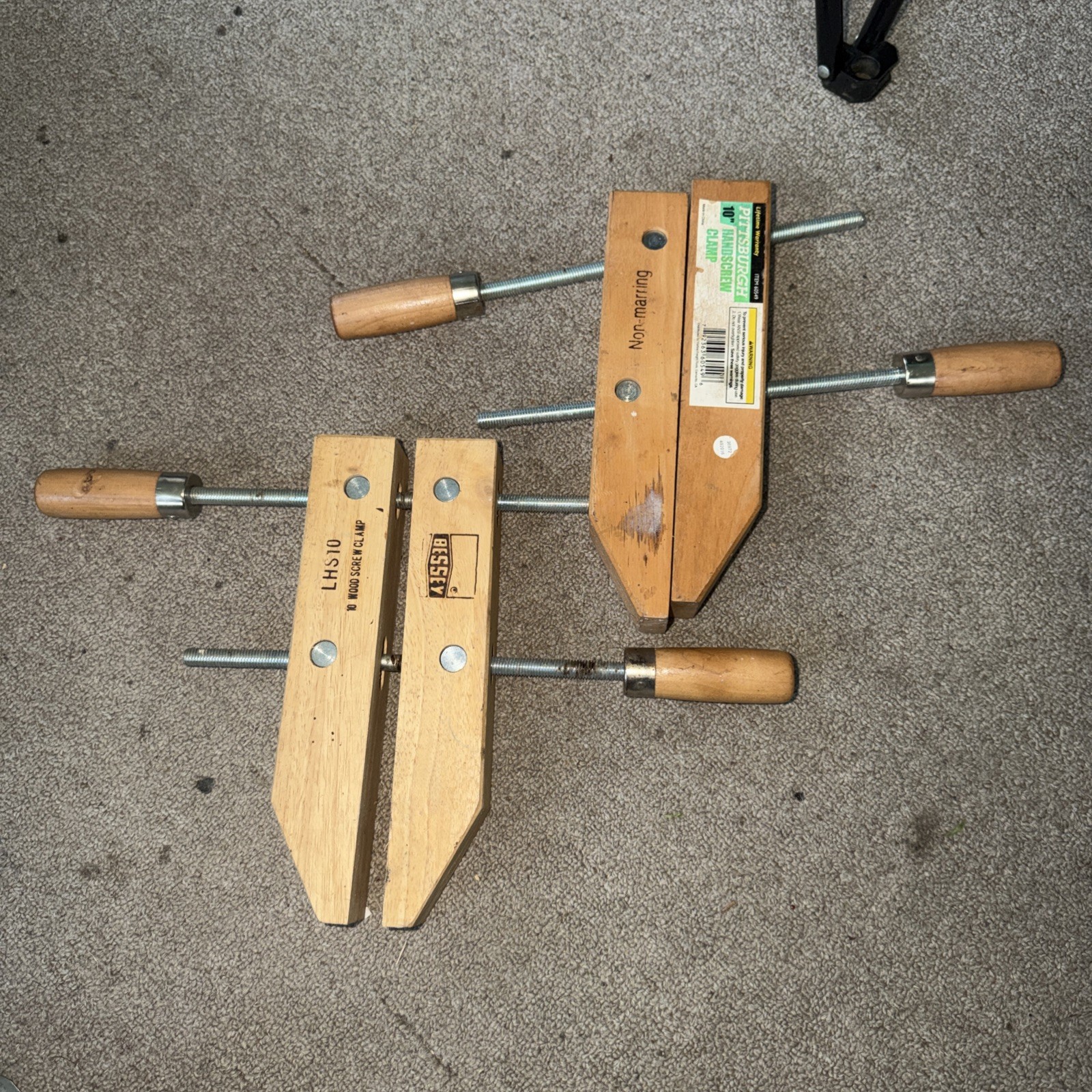 Set Of 2 10” Bessey & Pittsburgh Wooden Hand Screw Clamp Vise Made USA